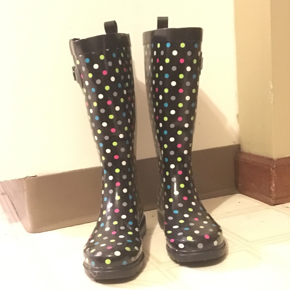 Polka dot multi color rain boots